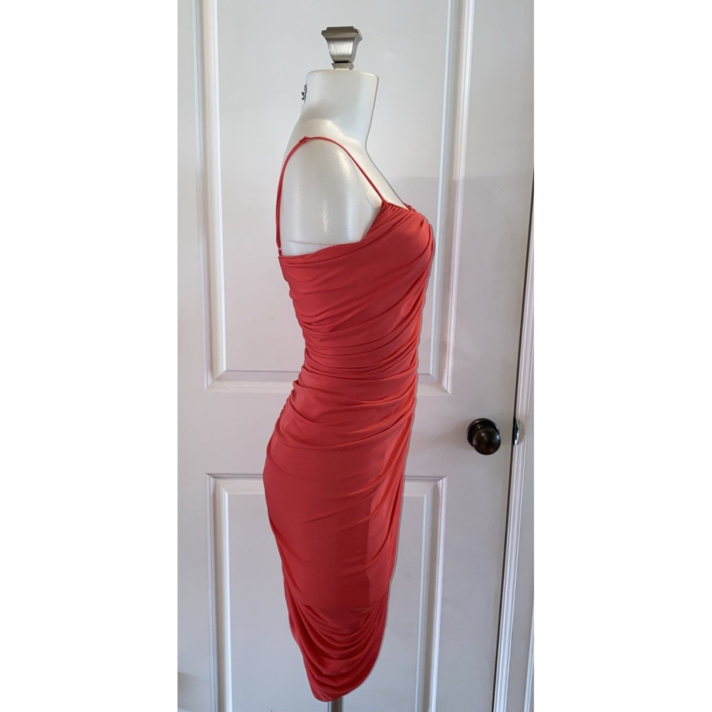 Halston Heritage Ruched Front Stretch Knit Dress Size S Spaghetti‎ Strap - Picture 5 of 13